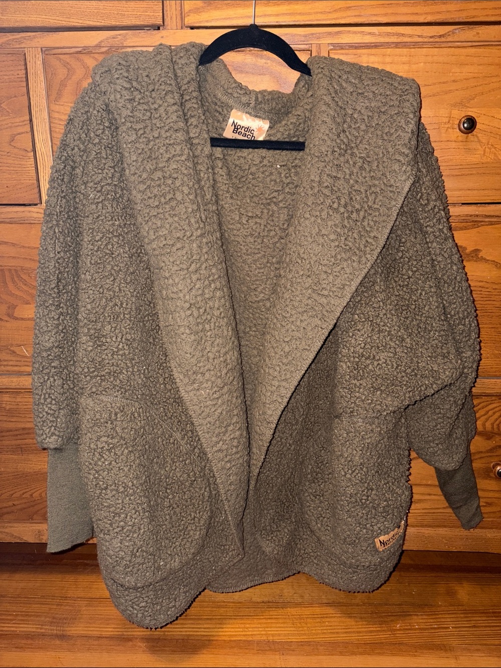 Nordic Beach Plush Hooded Teddy Jacket in Olive